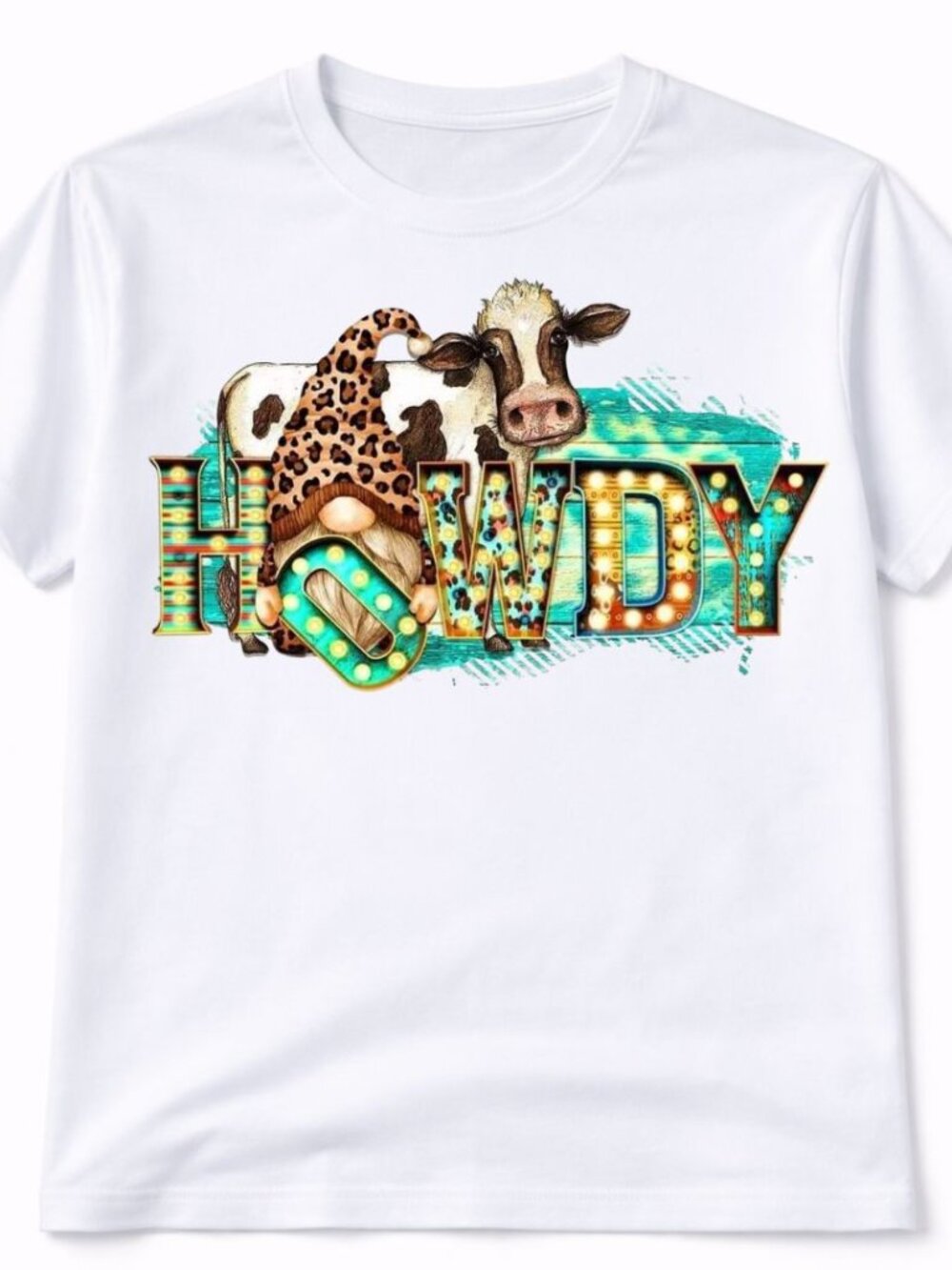 Gnome Howdy Cow Western Graphic T Shirt Trendy Boutique Style Tee Womens White